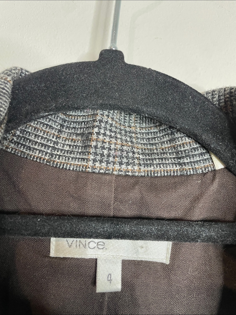 Vince | Women’s Gray Plaid Wool Blend Blazer Size 4 - Picture 3 of 5